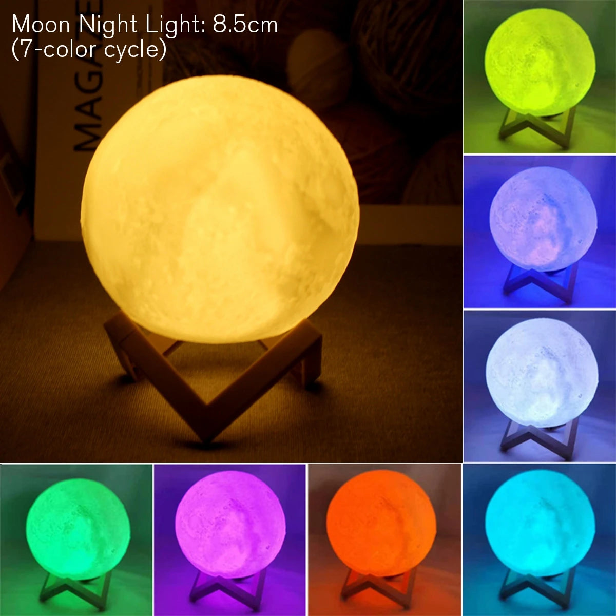 Moon Lamp LED Night Light – Battery Powered with Stand for Bedroom Décor & Kids