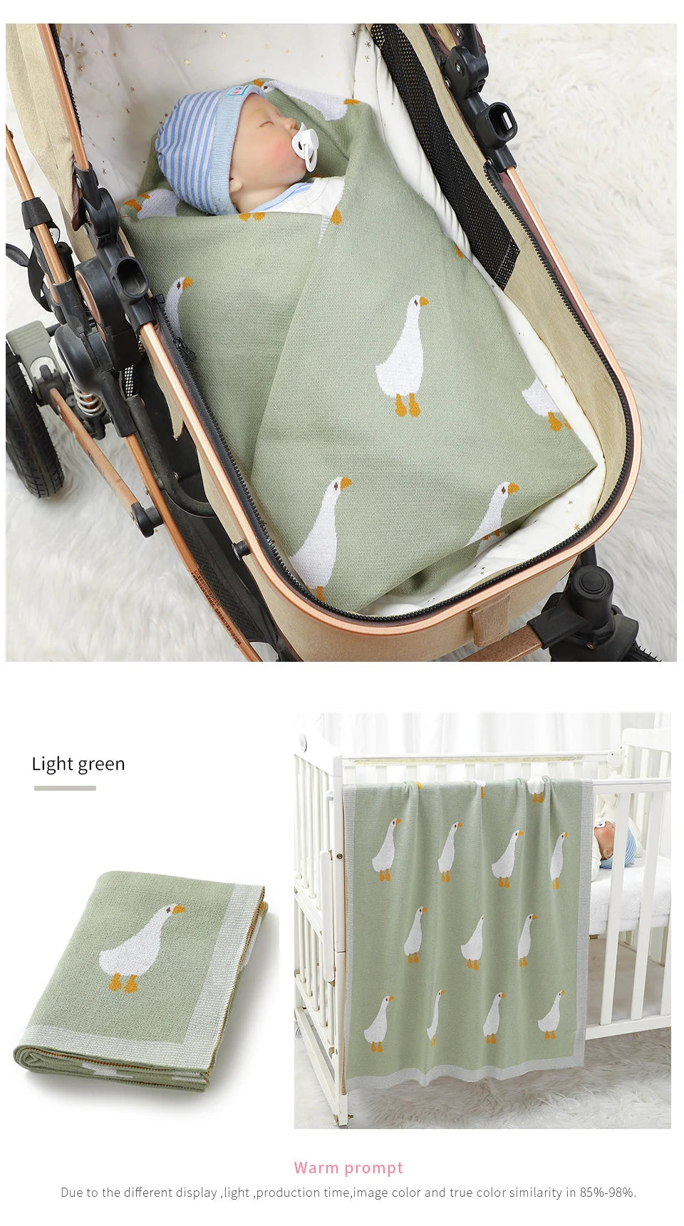 Baby Cotton Blanket Cartoon Goose Knitted Newborn Boys Girls Swaddle Wrap Plaid for Stroller Bedding 90*70cm Infant Sleeping Mat