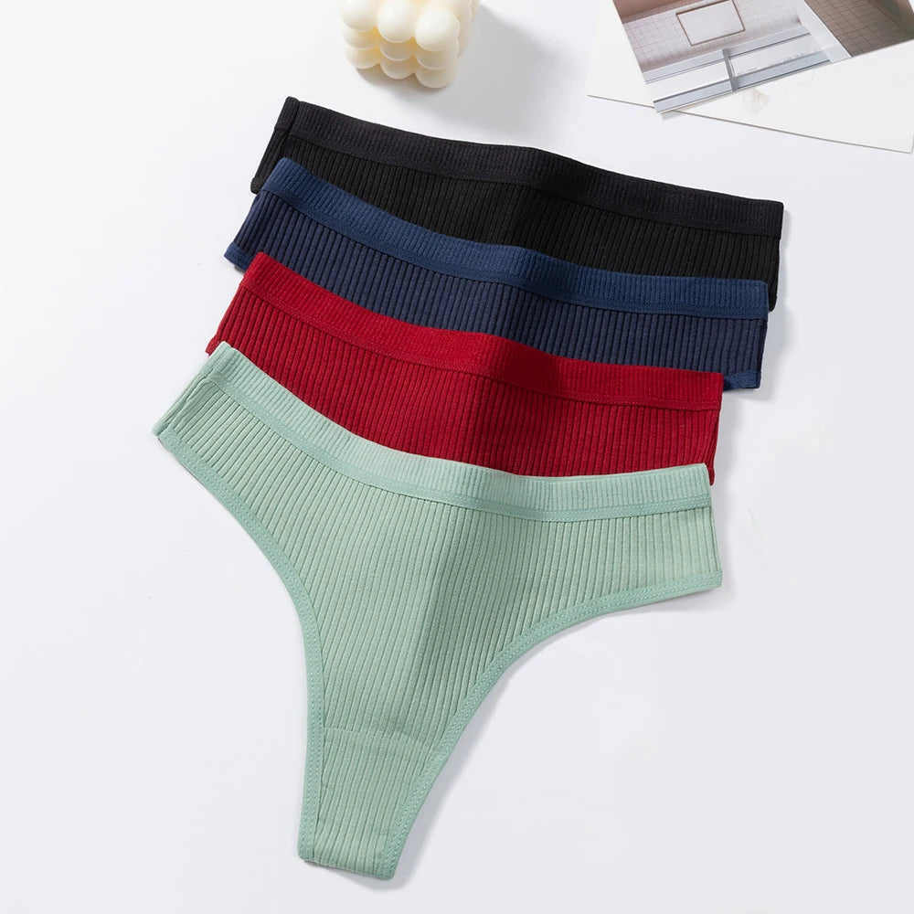 3Pcs/Set Thongs Women's Panties Striped Briefs Girls Solid Color Elastic Underwear Female Sexy Lingeries Hot Comfort G-string