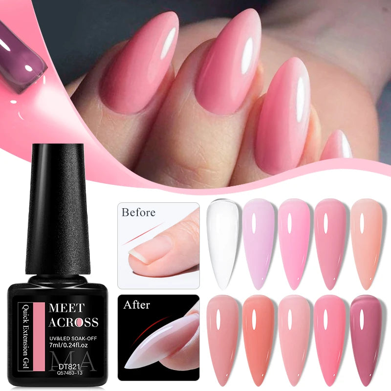 MEET ACROSS 7ml Quick Extension Gel Nail Polish Glitter Pink Gold Purple Milky White UV Gel Finger Prolong Varnish For Nails
