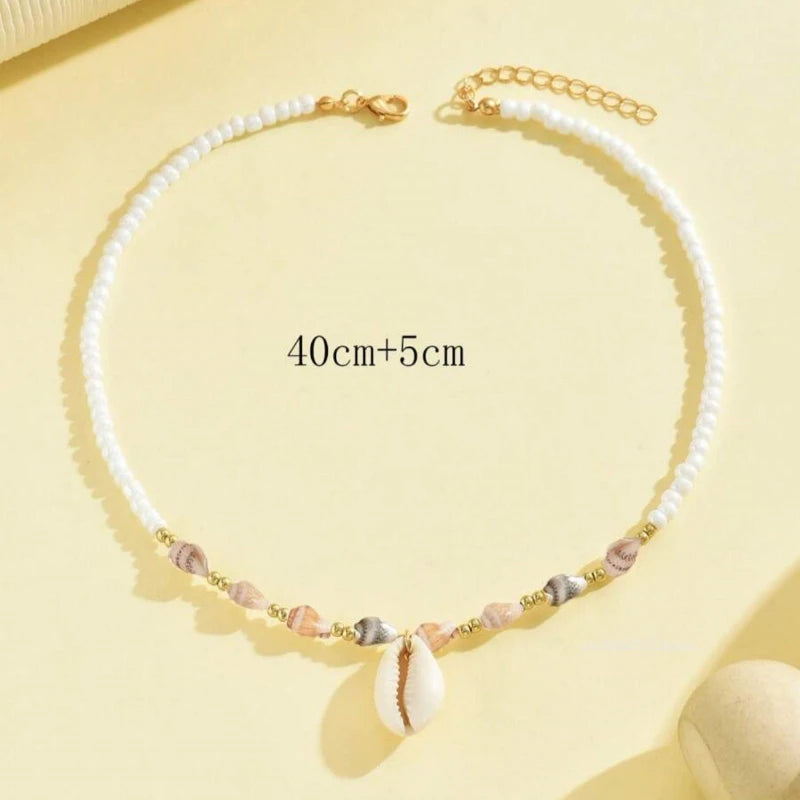 Natural Seashell Beaded Necklace Bohemian Beach Summer Ocean Style Seashell Starfish Pendant Choker Vacation Party Jewelry