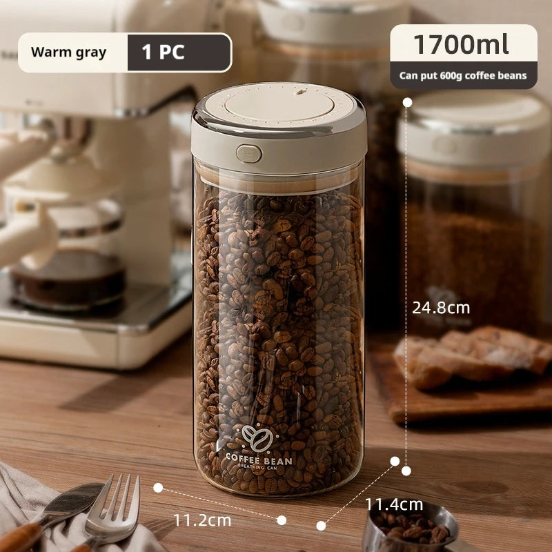 Vacuum-Sealed Coffee Bean Storage Jar with Date Tracker & Degassing Valve