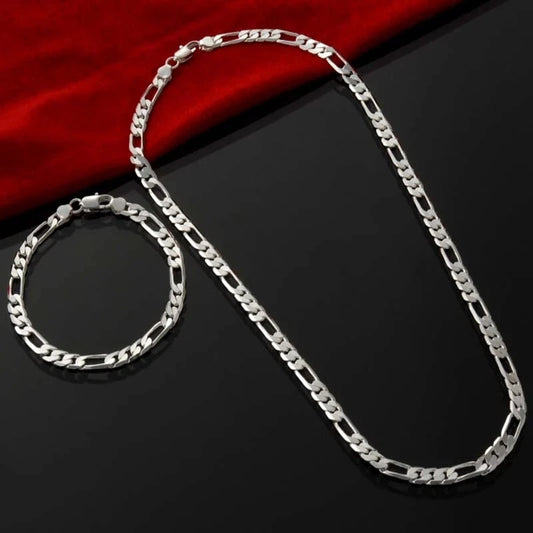 925 Silver 4MM Chain Jewelry Set – Necklace & Bracelet for Men & Women