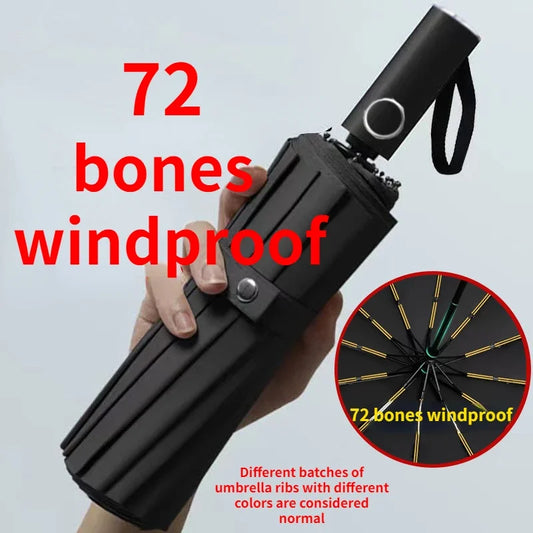 72-Bone Super Strong Windproof Automatic Folding Umbrella – UV Sun Protection