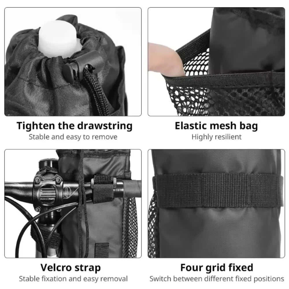 Universal bicycle insulated water bottle holder bag with mesh pocket suitable for walking off-road mountain biking