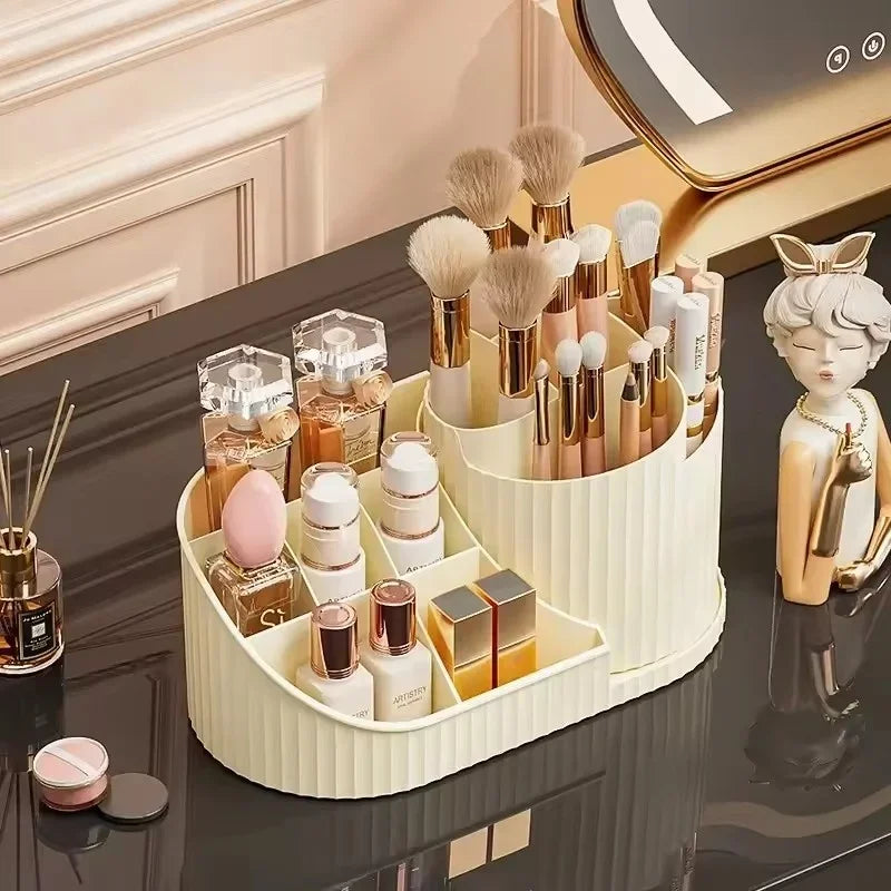 360° Rotating Vanity Makeup Organiser with Brush Holder – Skincare Storage