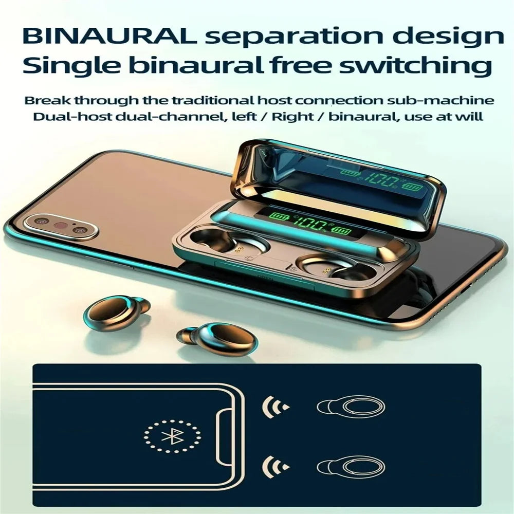 LED Digital Display Wireless Earphonewith Charging Case 9D Bluetooth 5.0 Waterproof Wireless Headset Noise Reduction Headphone