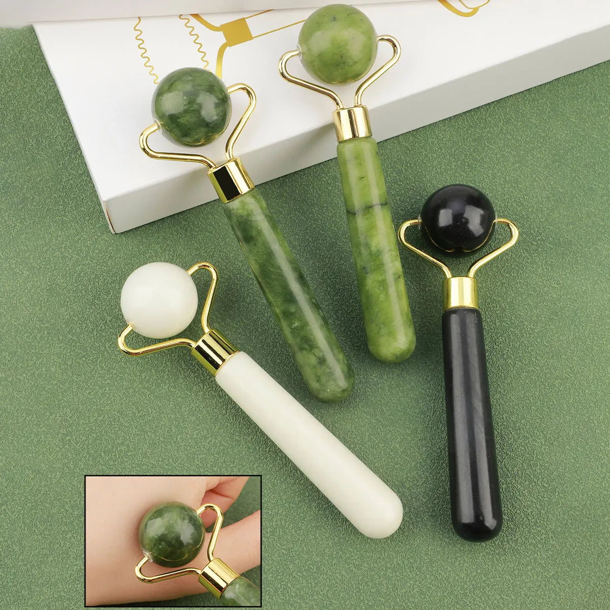 3-in-1 Jade Roller & Gua Sha Set – Eye Massager, Ridged Scraper & Face Roller