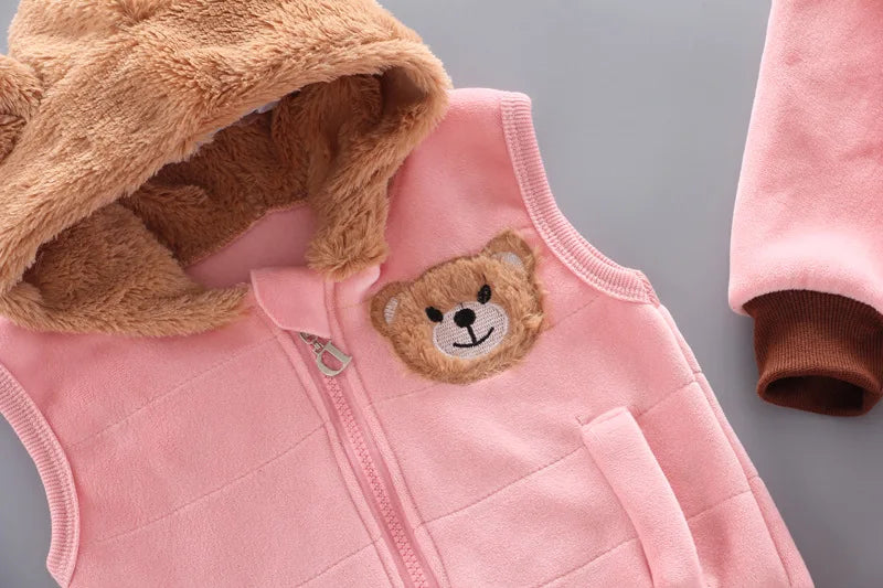 New Children's Warm Three-Piece Girl's Cute Hooded Set Autumn Winter Boy's Fashion Casual Comfortable Suit 12M-4 Years Old