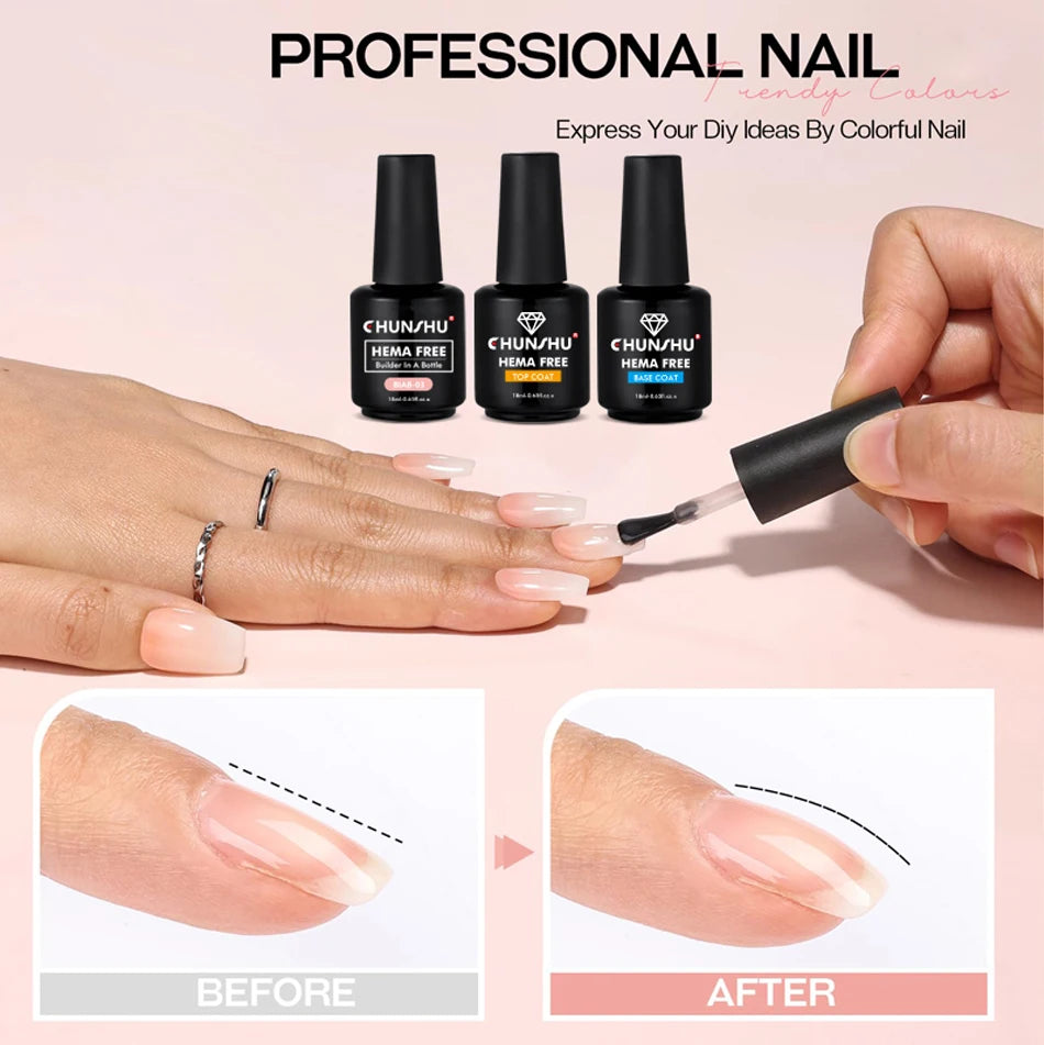 CHUNSHU Hema FREE Construction UV Gel 18ml Builder Nail Gel In A Bottle Semi Permanent Thick Rubber Base Gel Extension Nails Art
