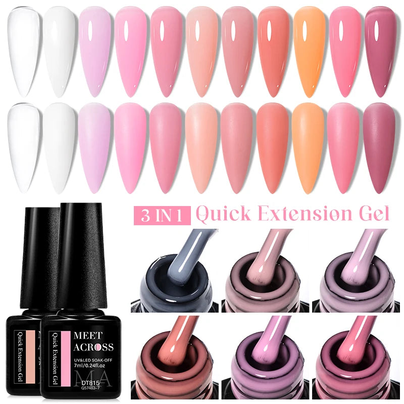 MEET ACROSS 7ml Quick Extension Gel Nail Polish Glitter Pink Gold Purple Milky White UV Gel Finger Prolong Varnish For Nails
