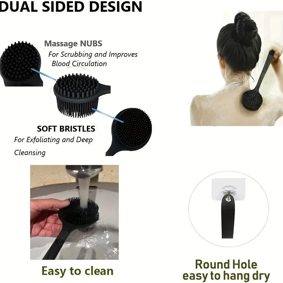 Long Handle Silicone Back Scrubber Brush – Deep Cleansing & Exfoliating Body Brush
