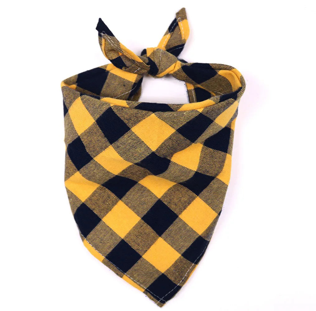 Cotton Plaid Dog Bandana & Bow Tie Collar – Washable Pet Triangle Scarf