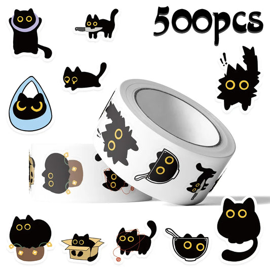 500-Piece Cute Cat Sticker Roll – DIY Decorative Stickers for Kids