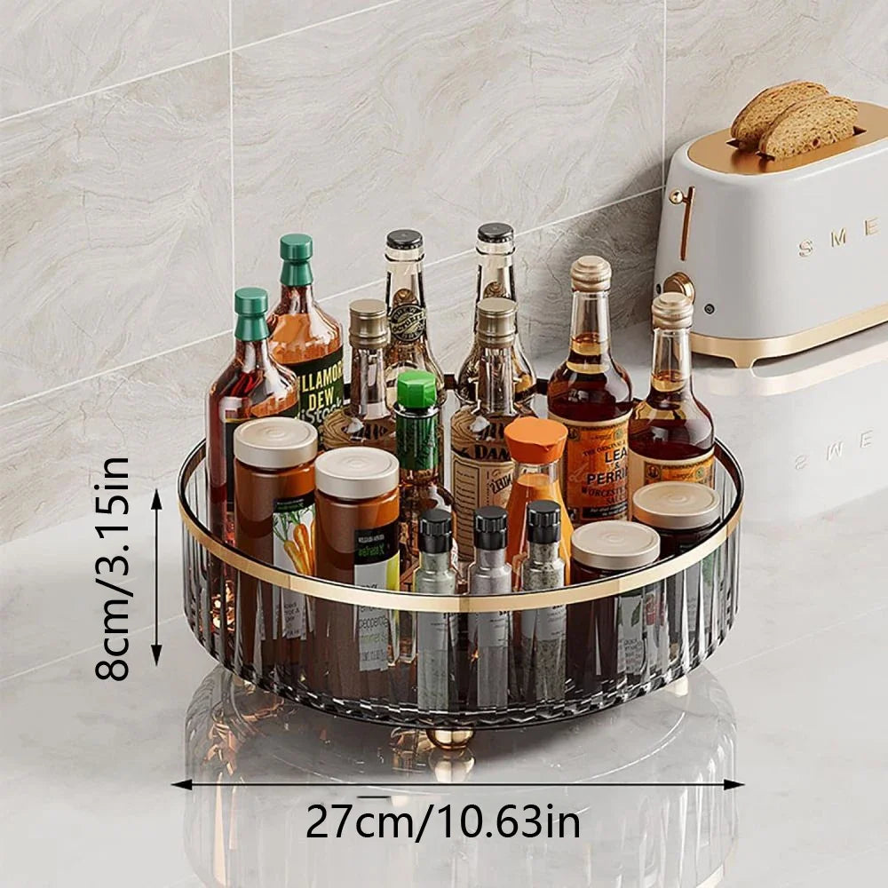 1PC Grey round Plastic Clear Rotating Storage Container Bin for Cabinet Pantry Kitchen Countertop And Refrigerator