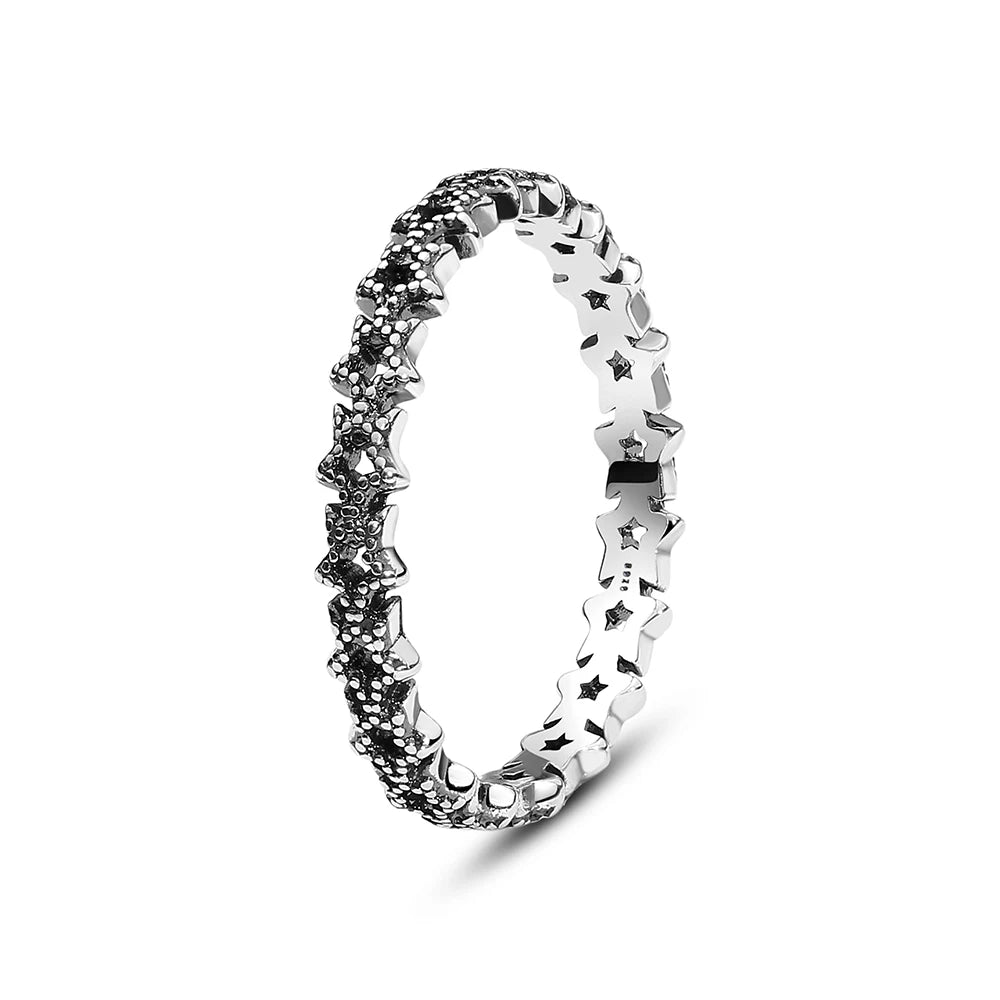Original 925 Sterling Silver Rings Sun Moon Star Pave CZ Gold Color Stackable Ring For Women Engagement Gift Jewelry