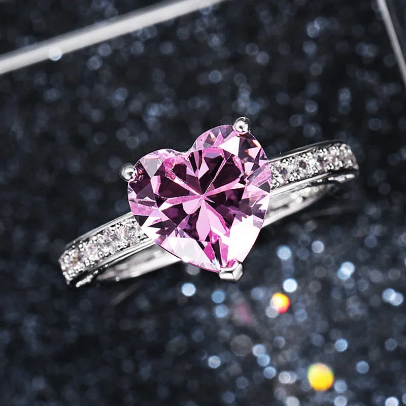 Huitan Luxury AAA Pink CZ Heart Engagement Ring – Proposal Gift for Women