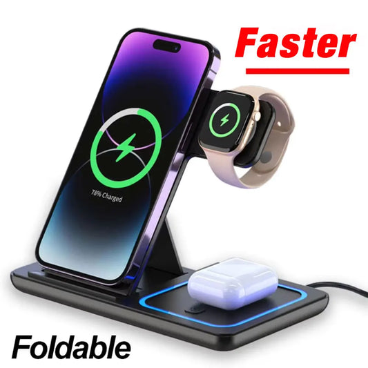 3-in-1 Foldable Wireless Charging Stand – iPhone 17/16/15 iWatch AirPods