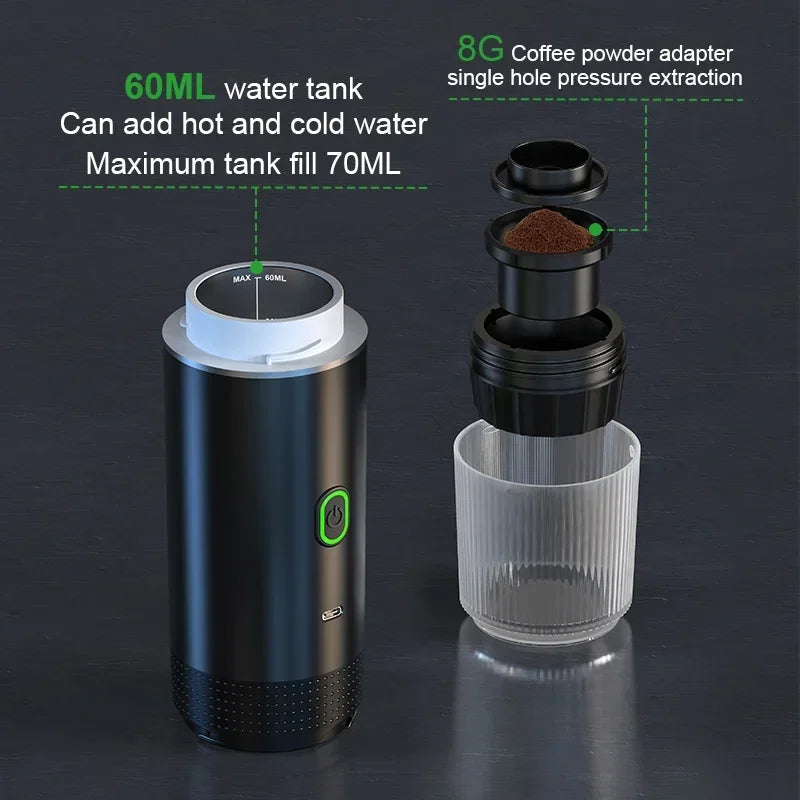 3-in-1 Portable Espresso Coffee Maker – Capsule, Powder & Travel Coffee Machine