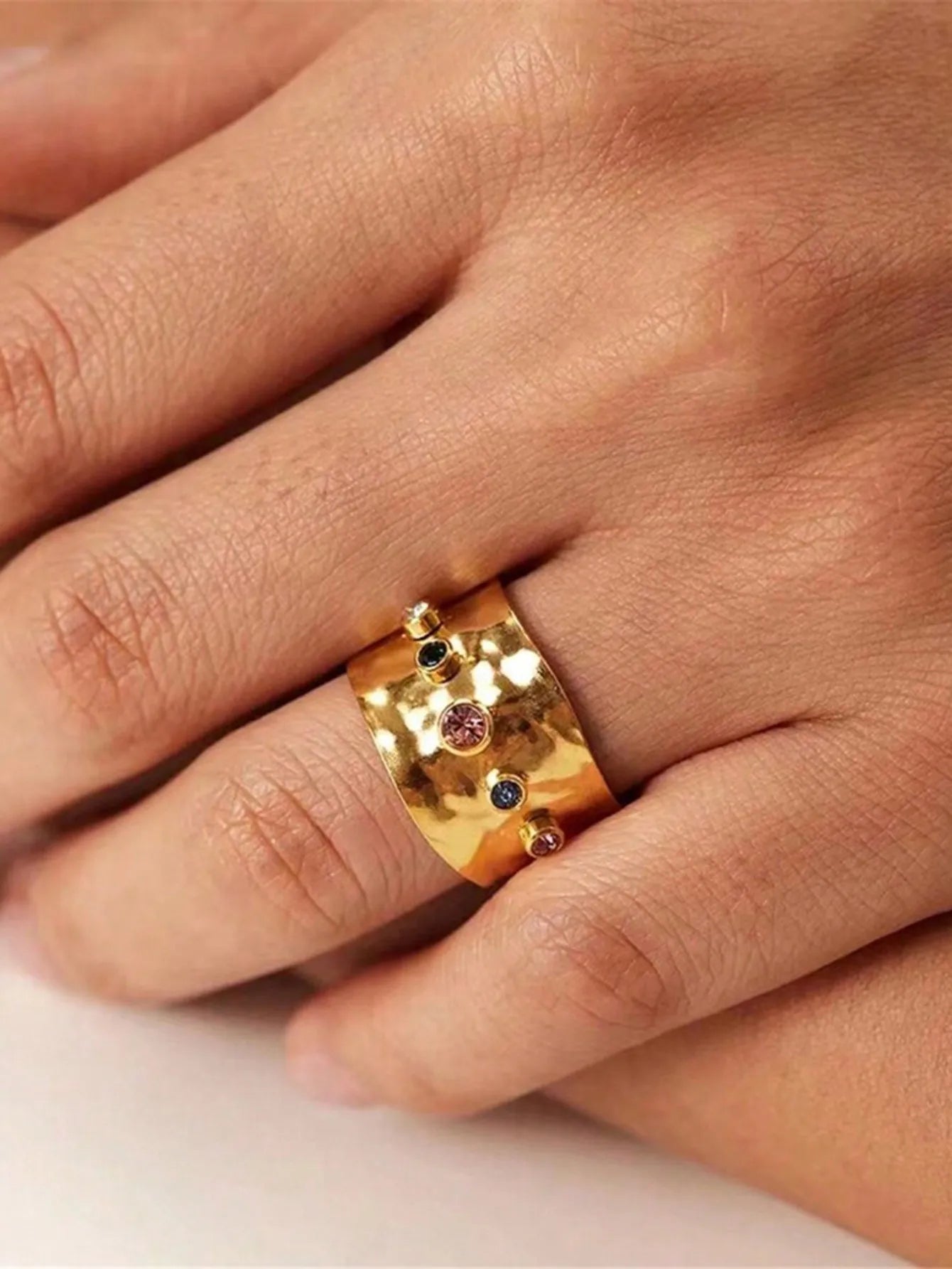2pcs/Set Colorful Cubic Zirconia Gold-Tone Waterproof Star Rings Set, Jewelry Gift  double rings for friend  jewelry Y2k fashion