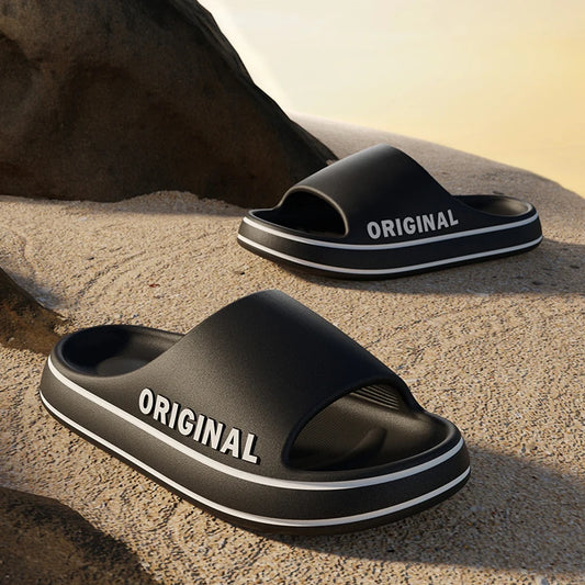 Letter Print Couple Beach Slides – Anti-Slip Sandals