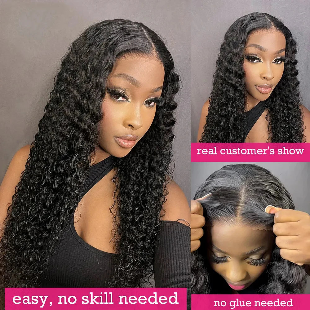 Glueless Wig Human Hair Ready To Wear Deep Wave 13x6 HD Lace Frontal Human Hair Wigs Curly Lace Front Human Hair Wig PrePlucked