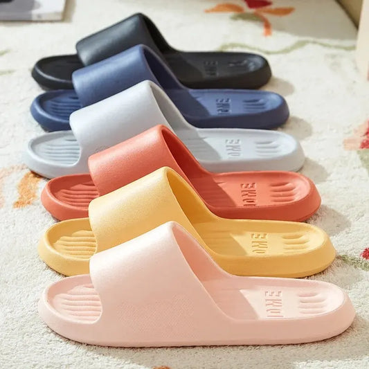 Thick-Sole Soft Couple Slippers – Indoor & Beach Flip Flops