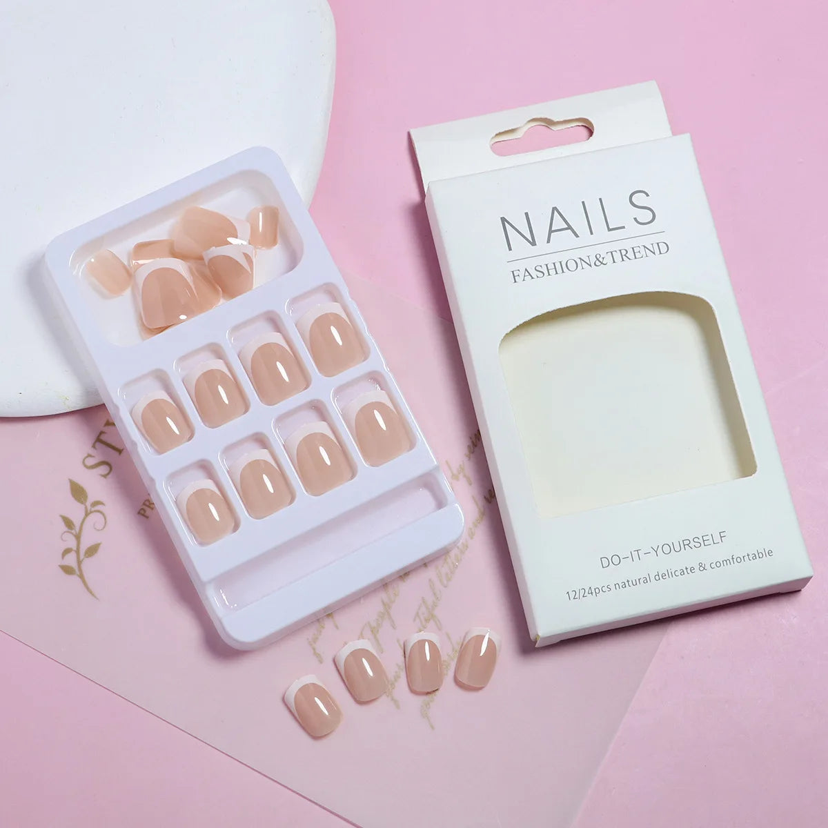 24pcs/set short square fake nails for women cute bride heart white french tips faux ongles y2k press on false nail supplies