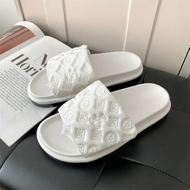 Ladies Magic Sticker Flat Slippers 2025 Summer New Designer Luxury Sandals for Women Elegant Home Flat Slippers Zapatos De Mujer