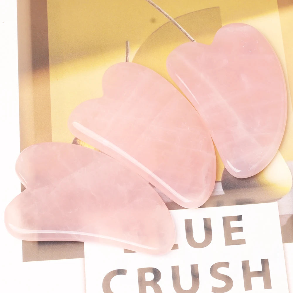 Natural Stone Gua Sha Facial Massager – Jade & Rose Quartz Scraping Tool