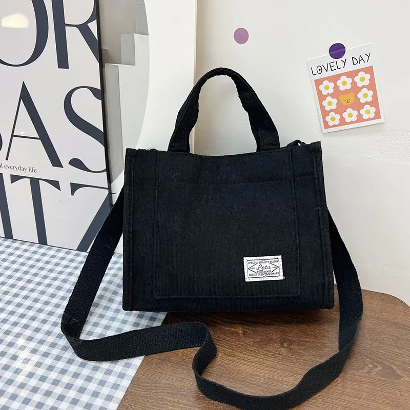 Women's Corduroy Square Crossbody Tote Bag – Casual Shoulder Travel Organiser