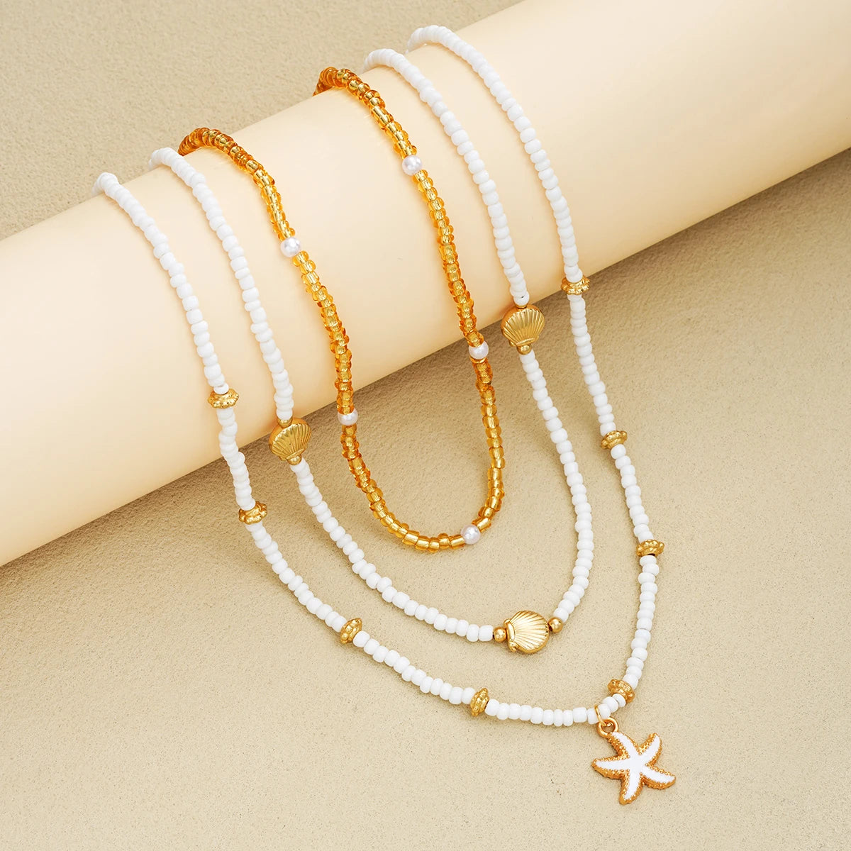 6-Piece Shell & Starfish Beaded Jewellery Set – Necklace & Bracelet Holiday Accessories