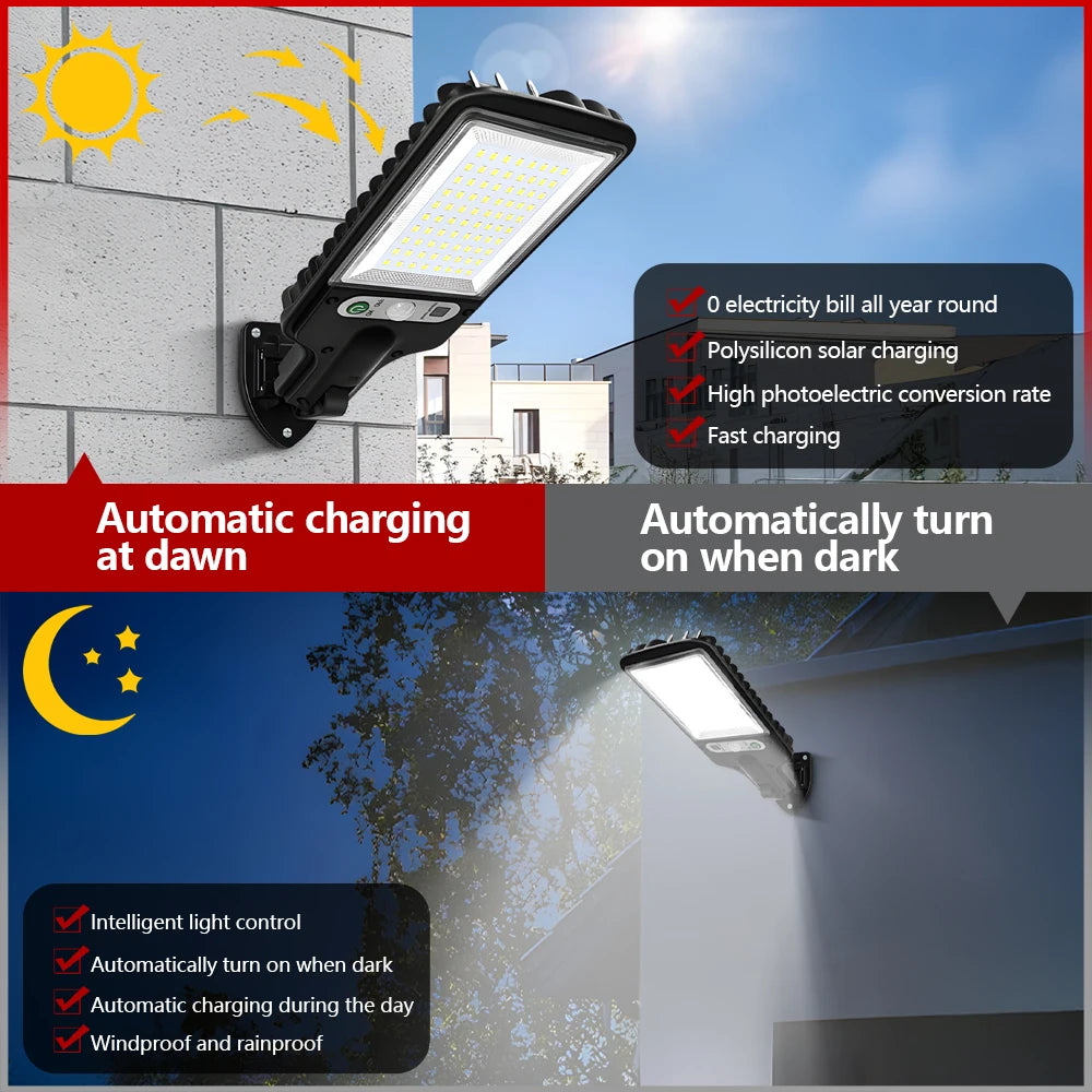 LED/COB Solar Motion Sensor Light 3 Brightness Mode Outdoor Wall Lamp for Front Door Yard Pathway carport plantation ski resort