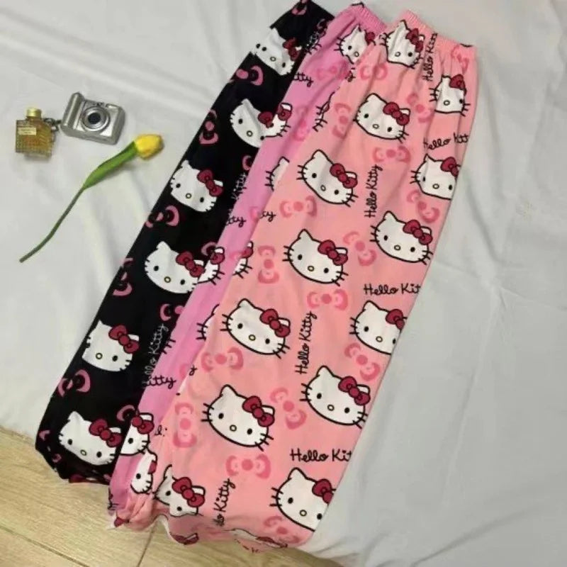 Cartoon Hello Kitty pajama pants for men and women spring and summer thin loose couple casual home pants walking pants