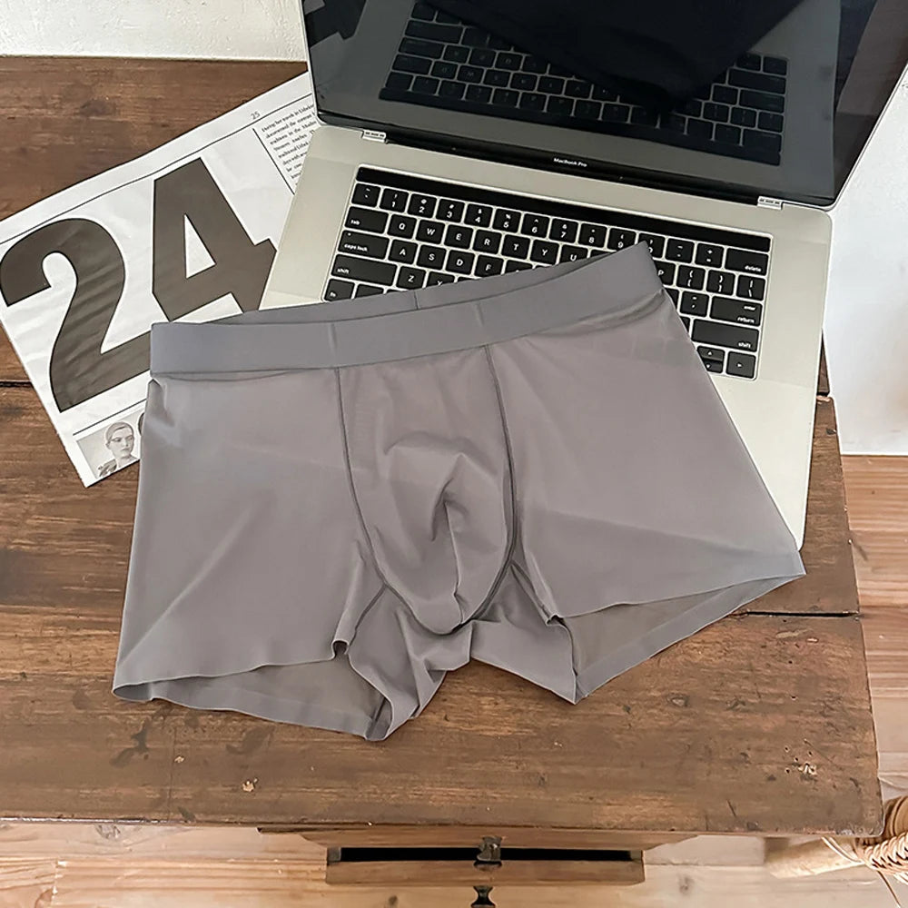 Mens Ice Silk Underwear Seamless Transparent Boxer Shorts Sexy Ultra-thin Breathable Panties Male Quick Dry U Pouch Underpants