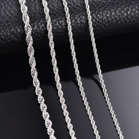 925 Sterling Silver Rope Chain Necklace & Bracelet – 2–4mm Width Unisex Fashion Jewellery