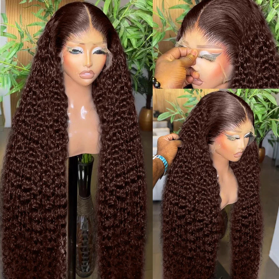 Chocolate Brown Deep Wave 13x6 Lace Front Wig Wig Human Hair Water Wave 250% Density Curly Wig Human Hair Brown Wigs Pre Plucked