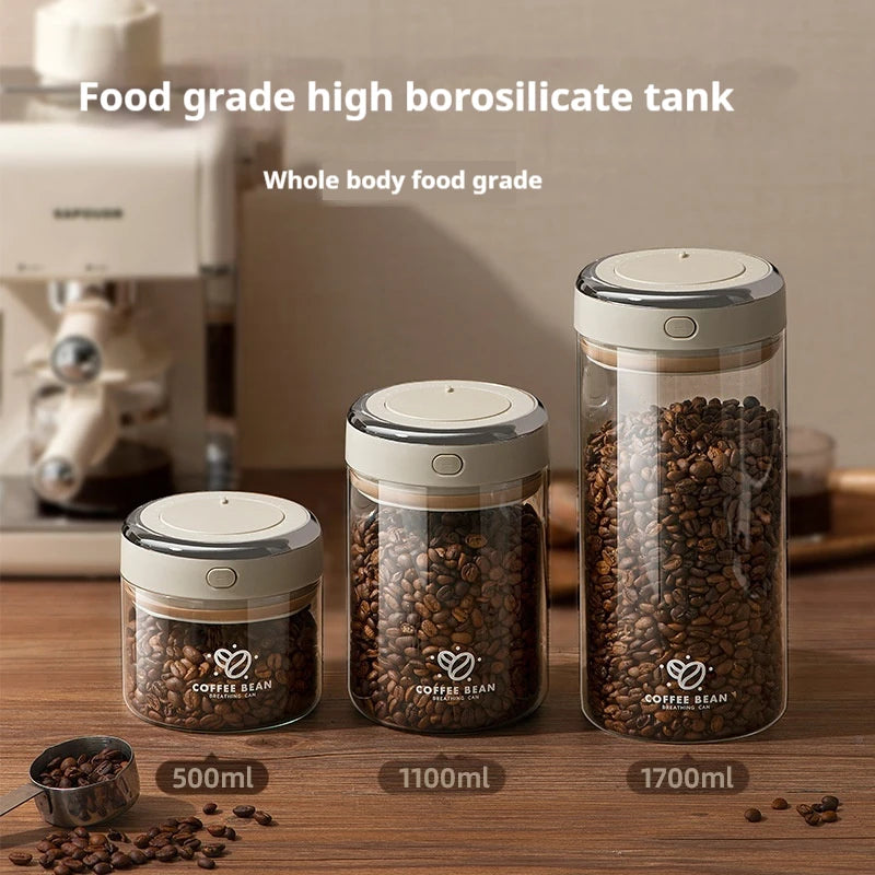 Vacuum-Sealed Coffee Bean Storage Jar with Date Tracker & Degassing Valve