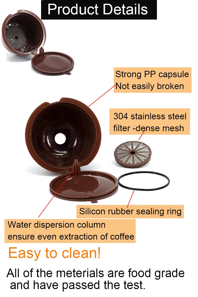 Reusable Dolce Gusto Coffee Capsule Filters – Set of 3 with Spoon & Brush