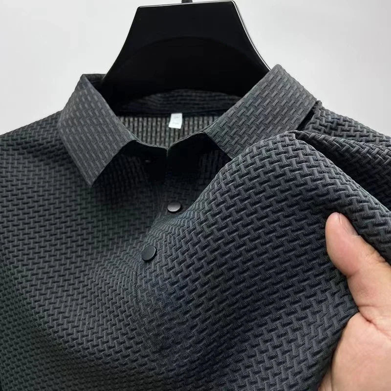 Men's Bone Flower Solid Color Polo Shirt Business Casual Short Sleeve Summer Breathable Versatile Top