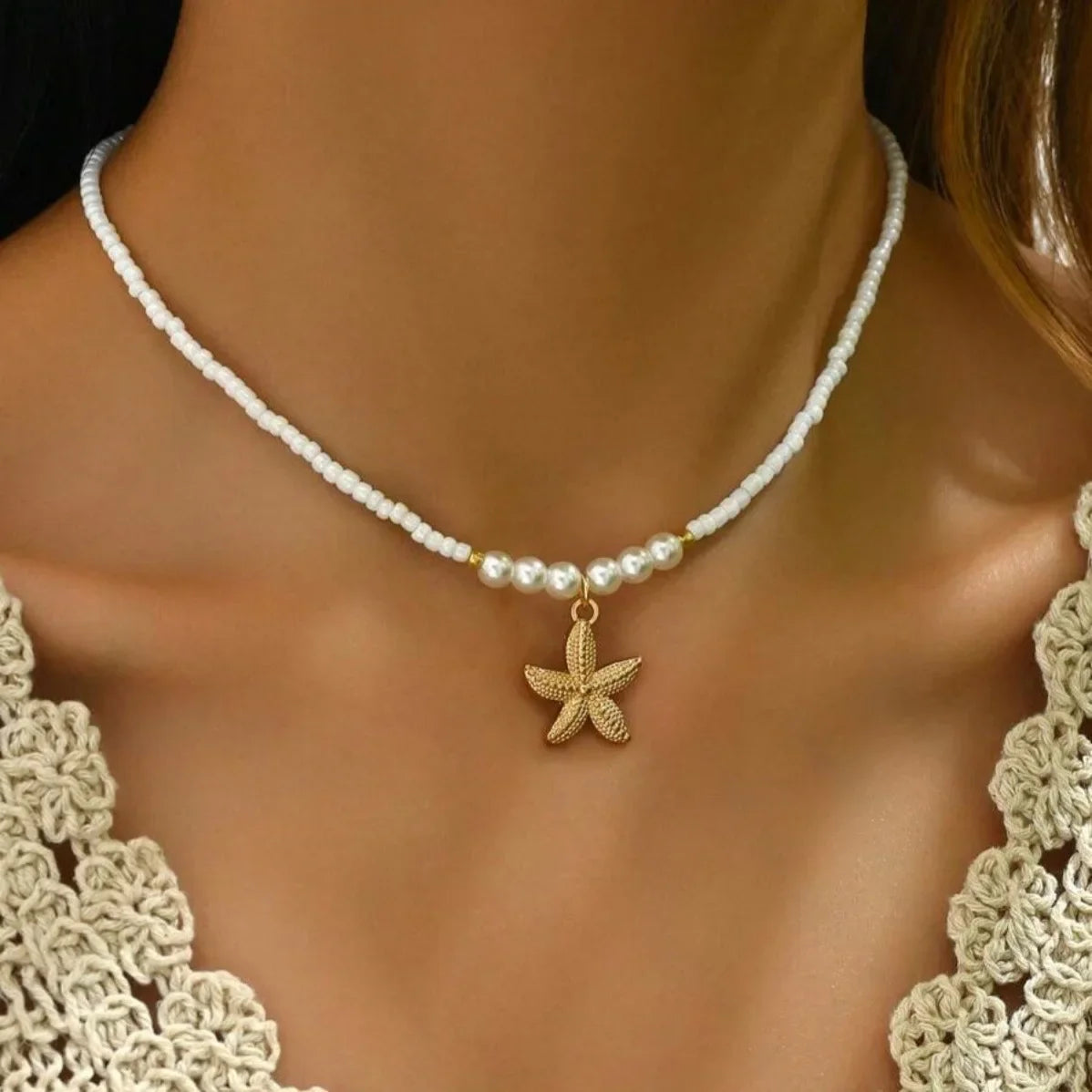 Exquisite Seashell Beaded Choker Necklace – Handmade Starfish Ocean Jewellery