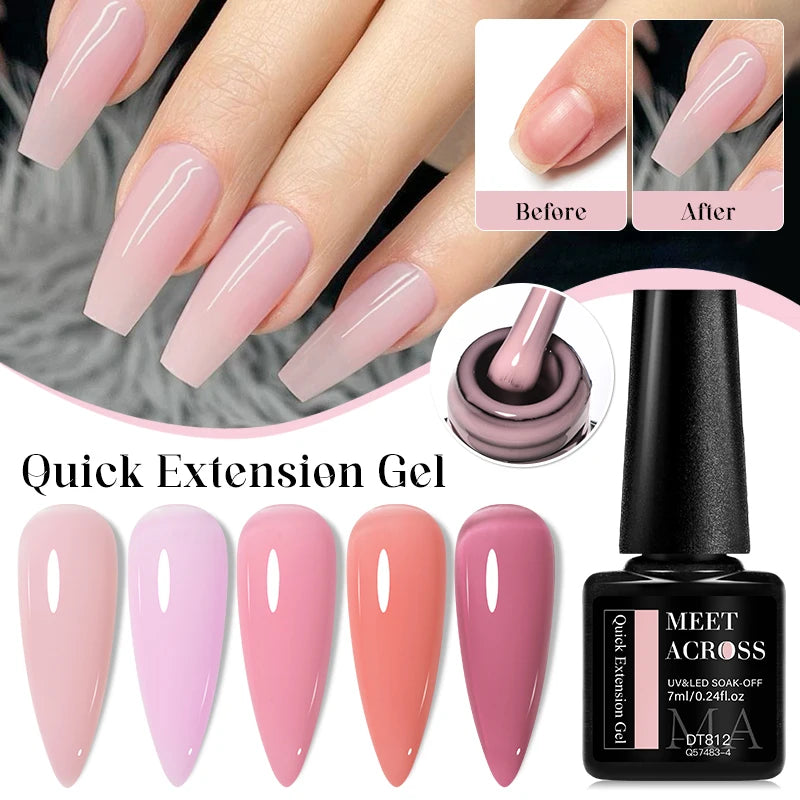 MEET ACROSS 7ml Quick Extension Gel Nail Polish Glitter Pink Gold Purple Milky White UV Gel Finger Prolong Varnish For Nails