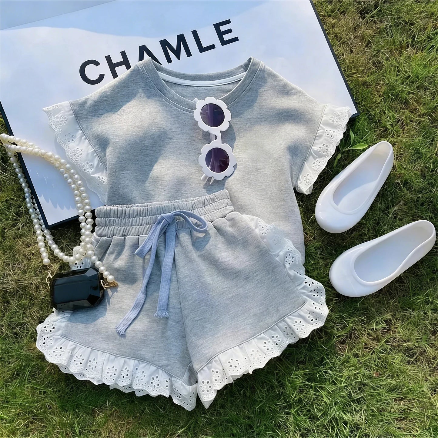 Korean-Style Children's Clothing Girls' Summer Set, Cool Short-Sleeve Shorts, Baby Casual Sports Versatile Trendy Children's Two-Piece Set