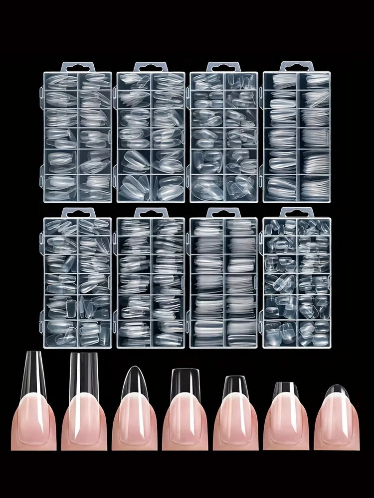 120 Pieces of Transparent Coffin/Mandarin/Aprilion/Square/Oval/Other Shape Style Boxed Nails, 12 Different Sizes Full Cover Acrylic Press-On Nails, Suitable for Home DIY Nail Art and Nail Salons, or as a Gift for Women's Nail