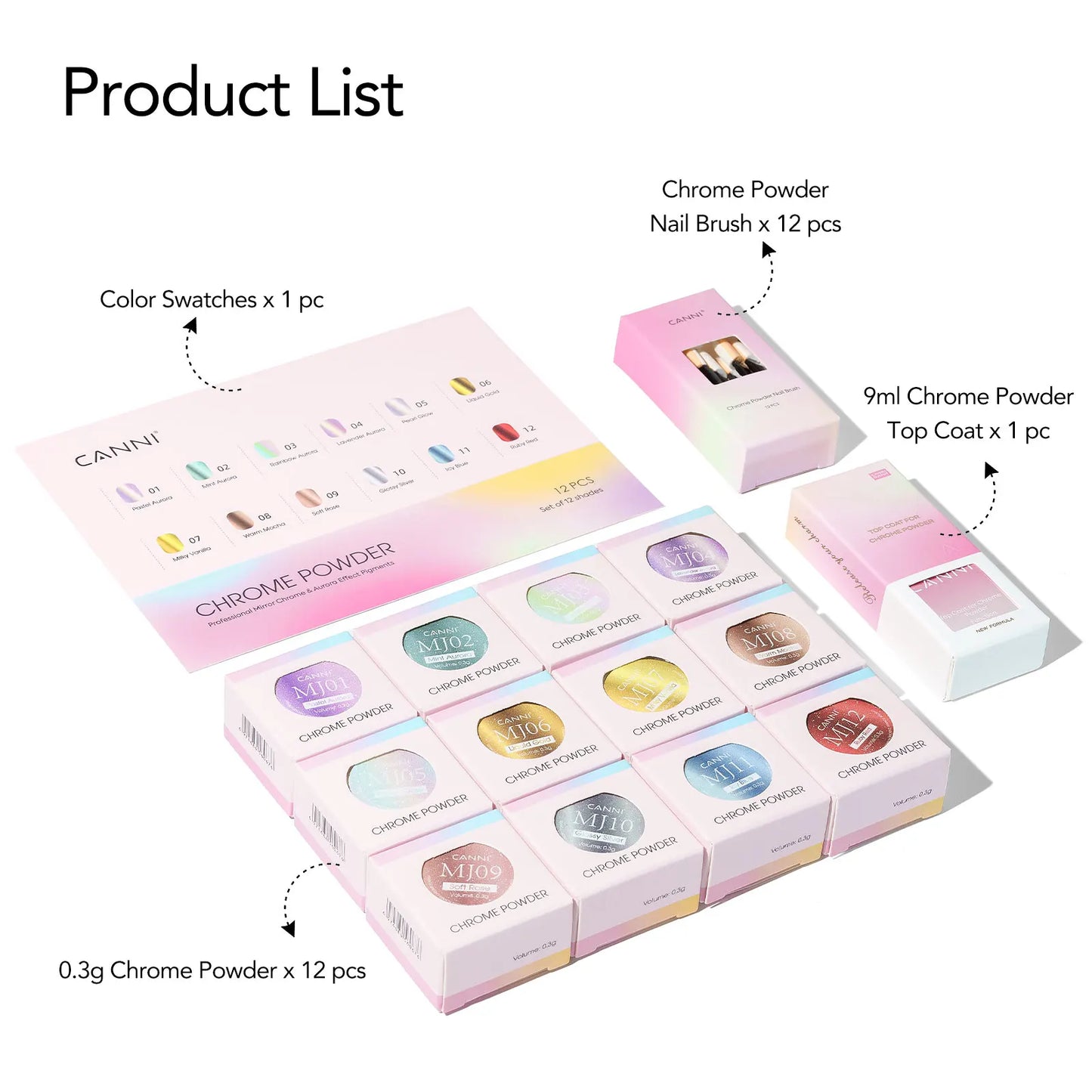 CANNI Mirror Chrome Nail Powder Aurora Effect Pearl Pigment Dust for UV Gel Nails Metallic Nail Art Decoration DIY Design