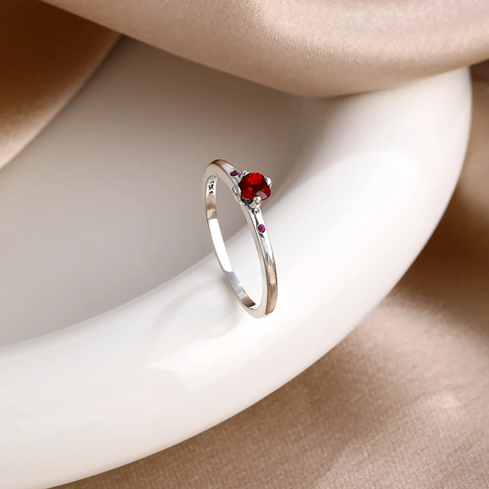 New 925 Sterling Silver Charm Red Heart-shaped Rings Women Rings Fine Jewelry Fashion Mother Gifts