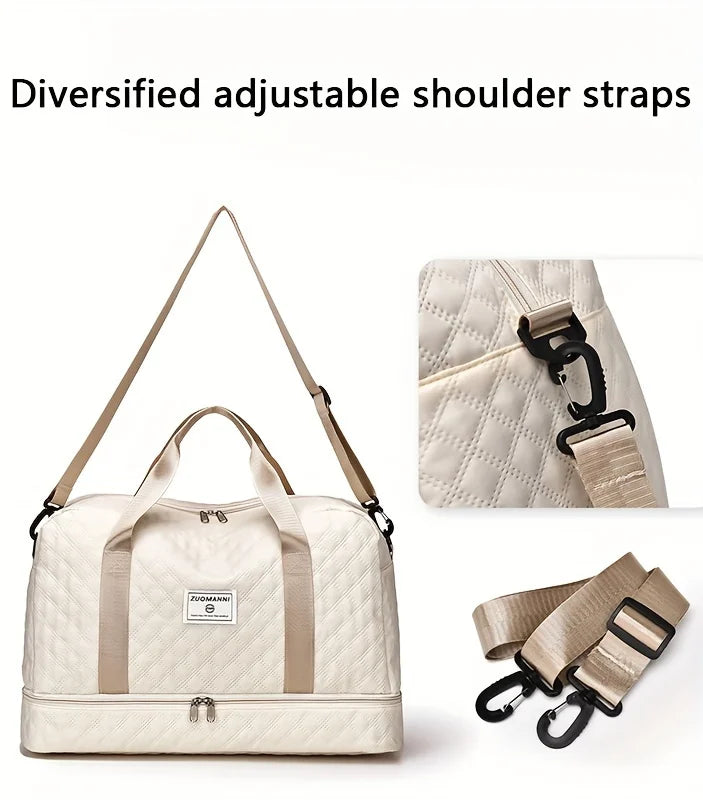 Casual nylon travel luggage bag,  large capacity sports and fitness storage, multi pocket portable weekender overnight bag