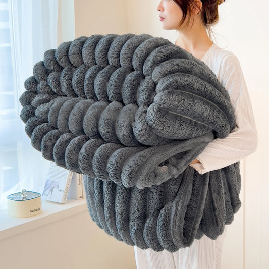 Thickened Striped Multifunctional Blanket – Soft Bedsheet, Nap & Pet Blanket