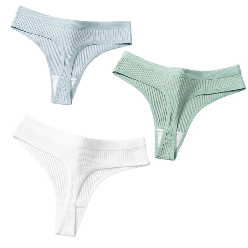 3Pcs/Set Thongs Women's Panties Striped Briefs Girls Solid Color Elastic Underwear Female Sexy Lingeries Hot Comfort G-string