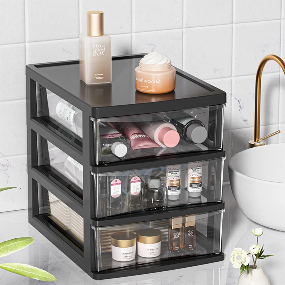 Clear Desktop Storage Box with Drawer – Heightened Organiser for Stationery & Cosmetics